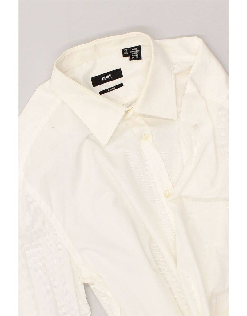 HUGO BOSS Mens Slim Fit Shirt Size 42 16 1/2 Large White Cotton | Vintage Hugo Boss | Thrift | Second-Hand Hugo Boss | Used Clothing | Messina Hembry 