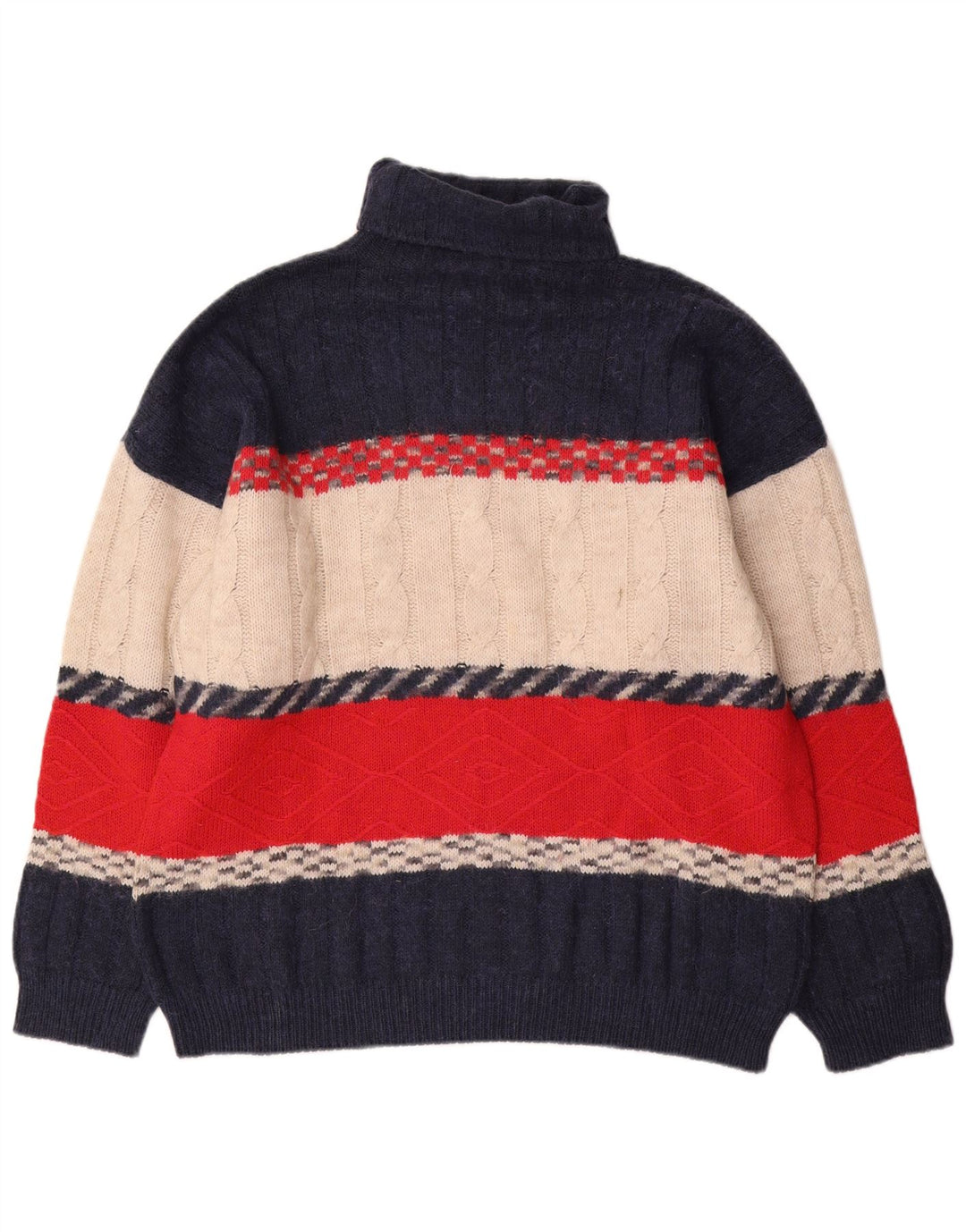 Kappa Mens Roll Neck Jumper Sweater XL Navy Blue Colourblock Wool