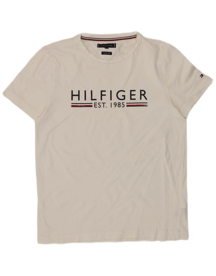 TOMMY HILFIGER Mens Graphic T-Shirt Top Medium White Cotton