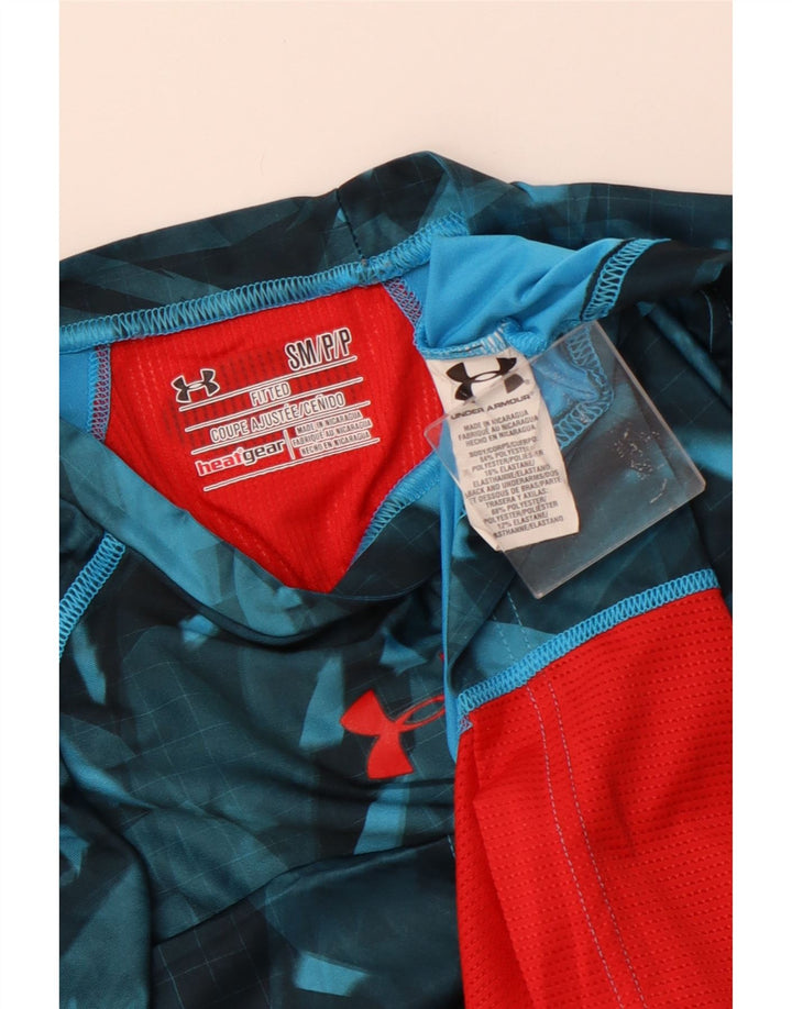 UNDER ARMOUR Mens Heat Gear T-Shirt Top Small Blue Geometric Polyester