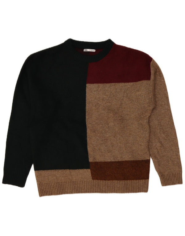 Zara Mens Boat Neck Jumper Sweater Large Multicoloured Colourblock