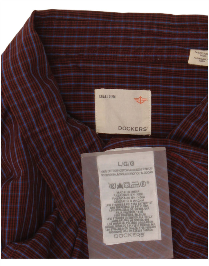 Dockers Mens Shirt Large Burgundy Check Cotton