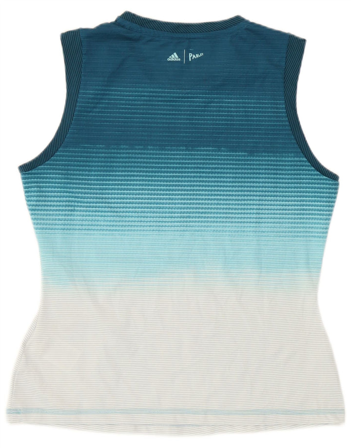 Adidas Womens Vest Top UK 12/14 Medium Blue Striped Polyester