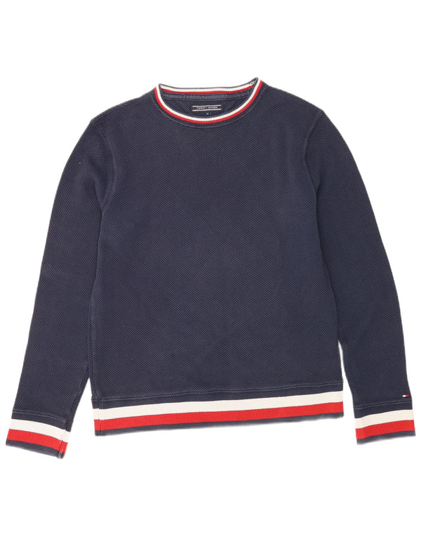 Tommy Hilfiger Mens Boat Neck Jumper Sweater Medium Navy Blue Cotton