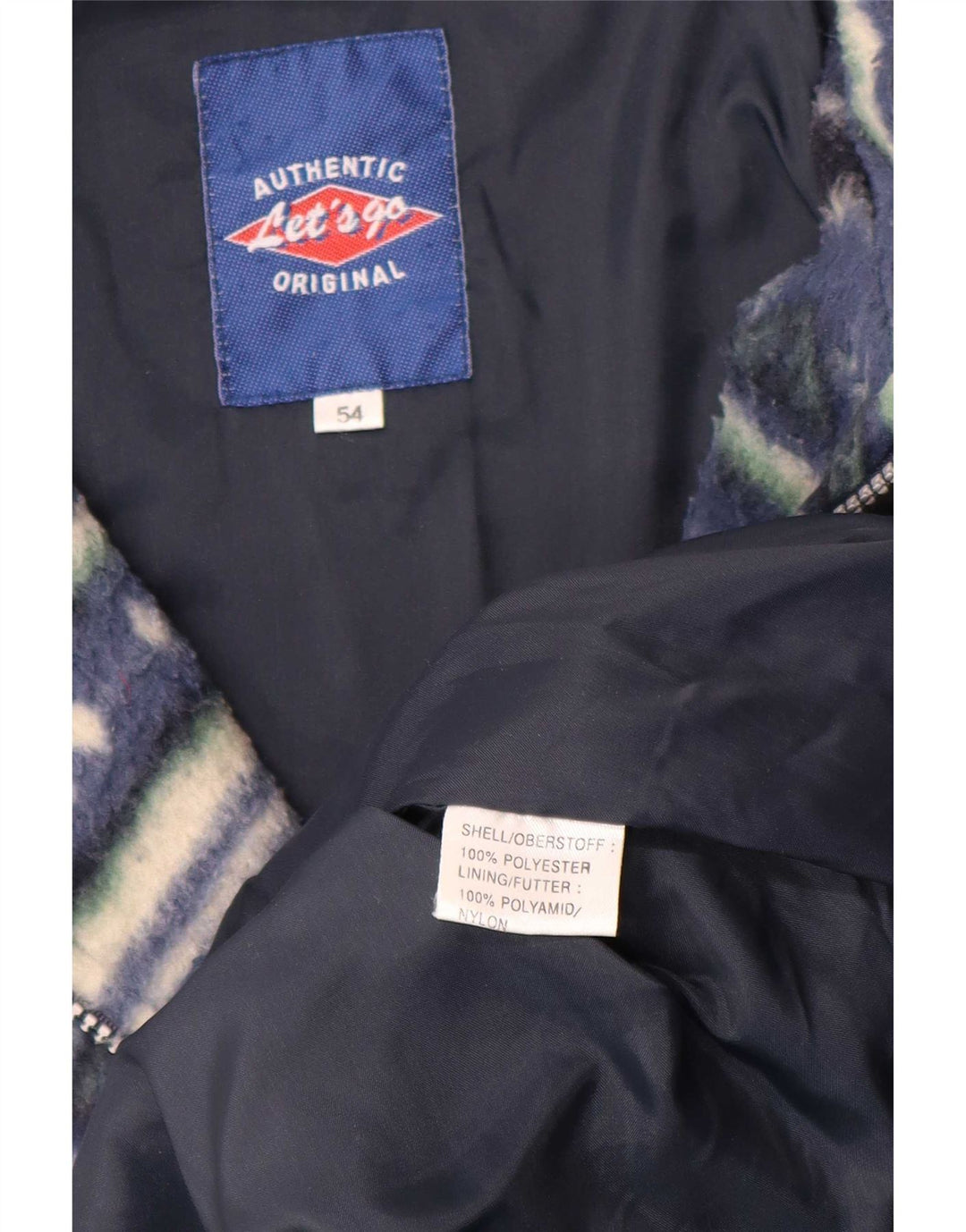 Authentic Mens Fleece Jacket IT 54 2XL Blue Geometric Polyester