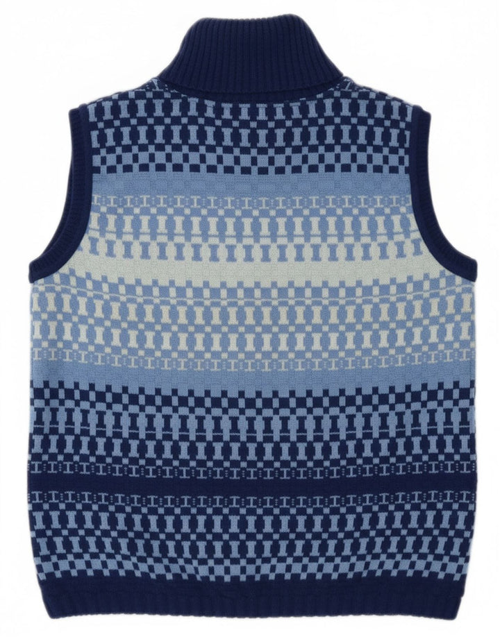 Redok Womens Crop Roll Neck Vest Tank Top UK 12 Medium Blue Geometric