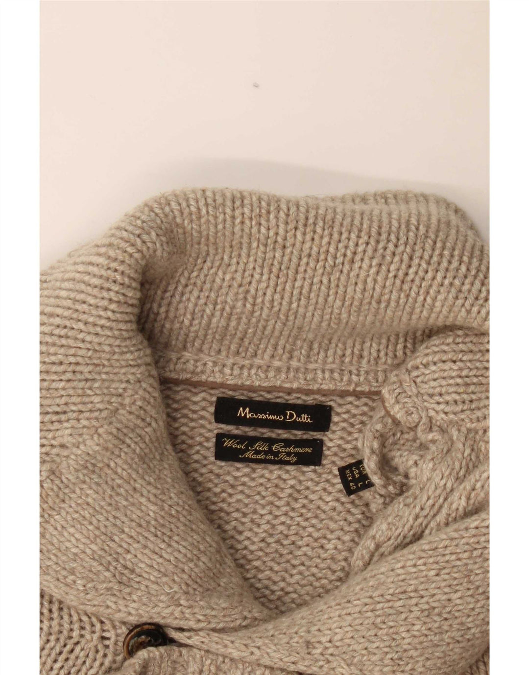 Massimo Dutti Mens Cardigan Sweater Large Beige Wool