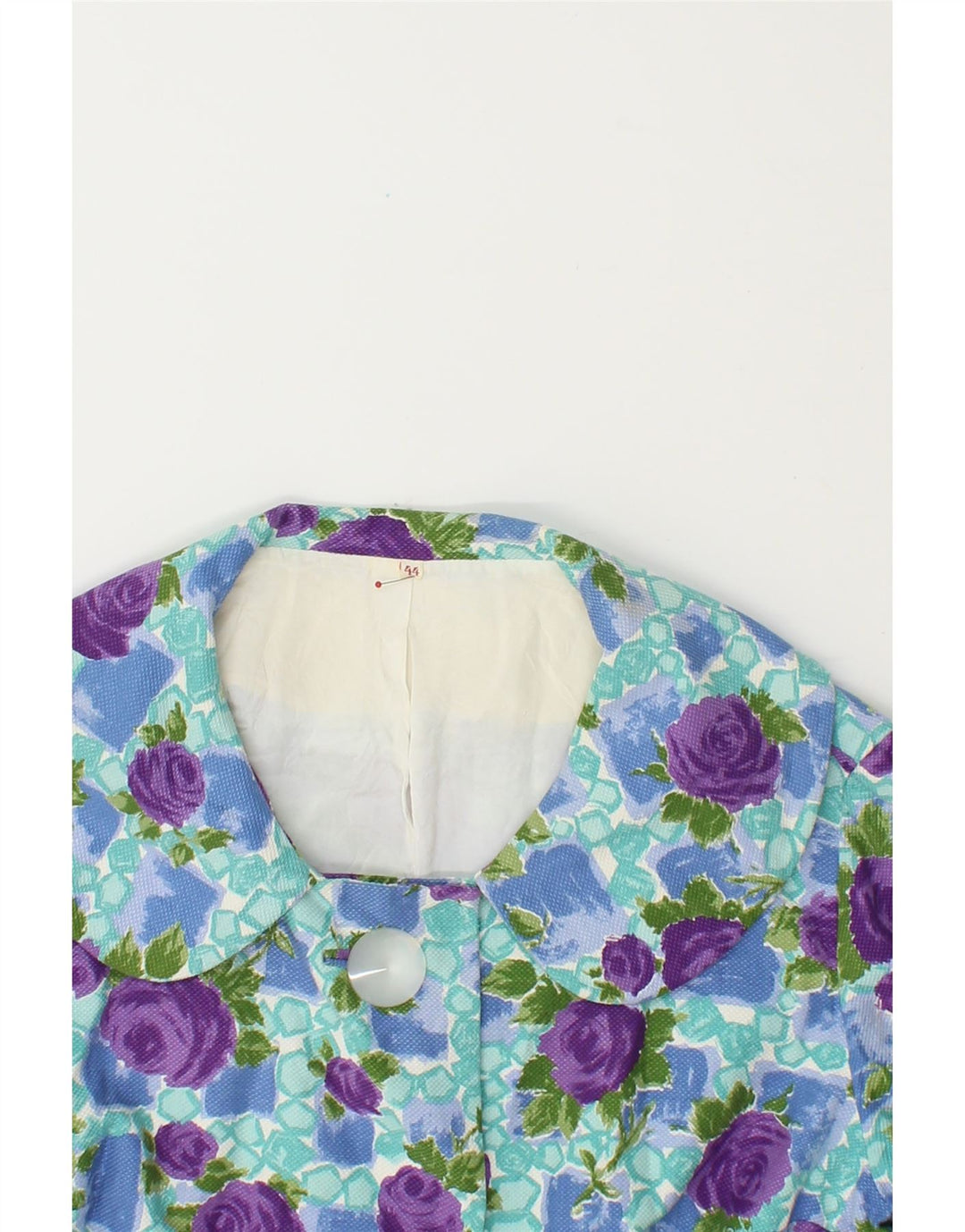 VINTAGE Womens 3/4 Sleeve 3 Button Blazer Jacket IT 44 Medium Blue Floral Vintage Vintage and Second-Hand Vintage from Messina Hembry 