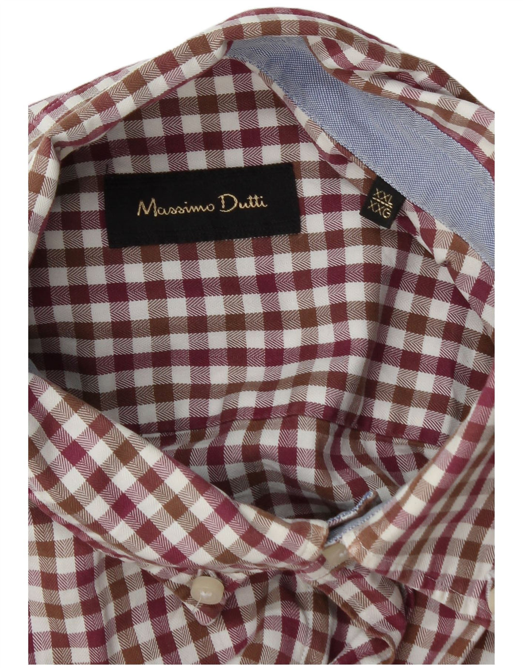 Massimo Dutti Mens Flannel Shirt 2XL Burgundy Gingham