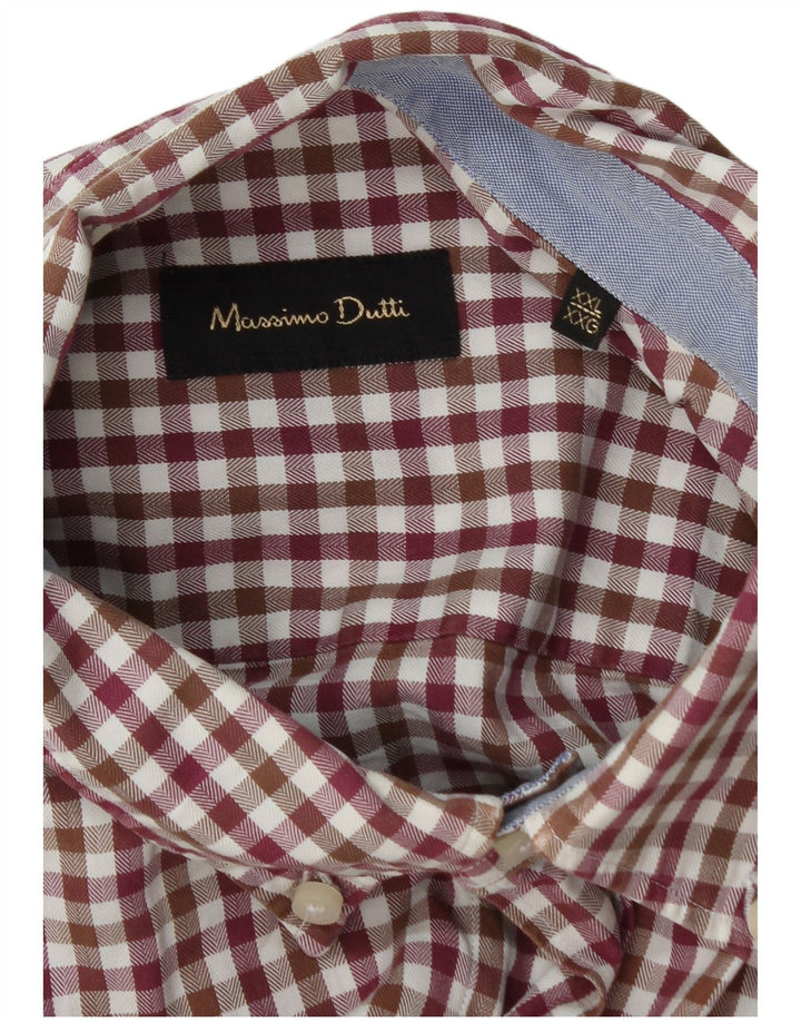 Massimo Dutti Mens Flannel Shirt 2XL Burgundy Gingham