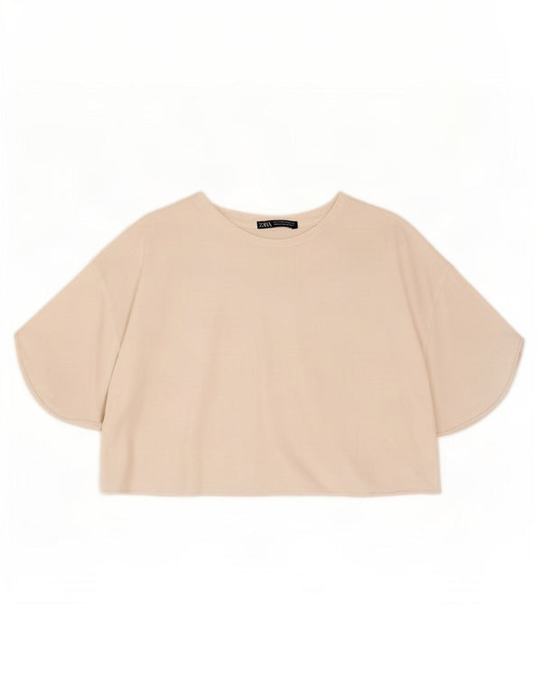 Zara Womens Crop T-Shirt Top UK 14 Medium White Cotton