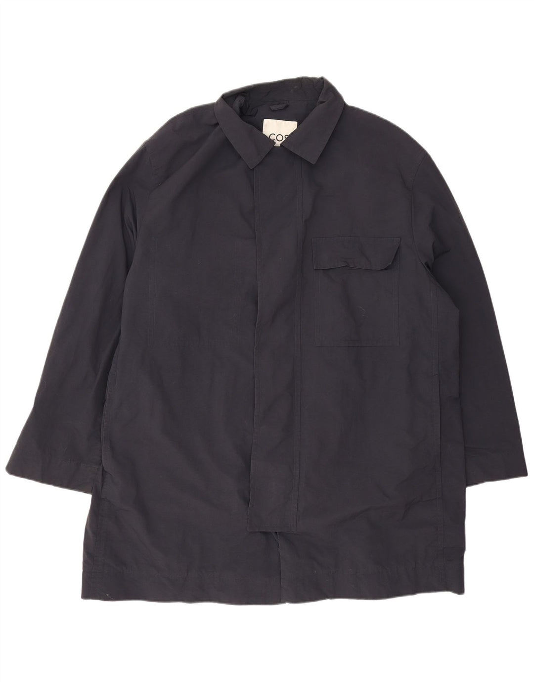 Cos Mens Overcoat UK 42 XL Navy Blue Polyamide