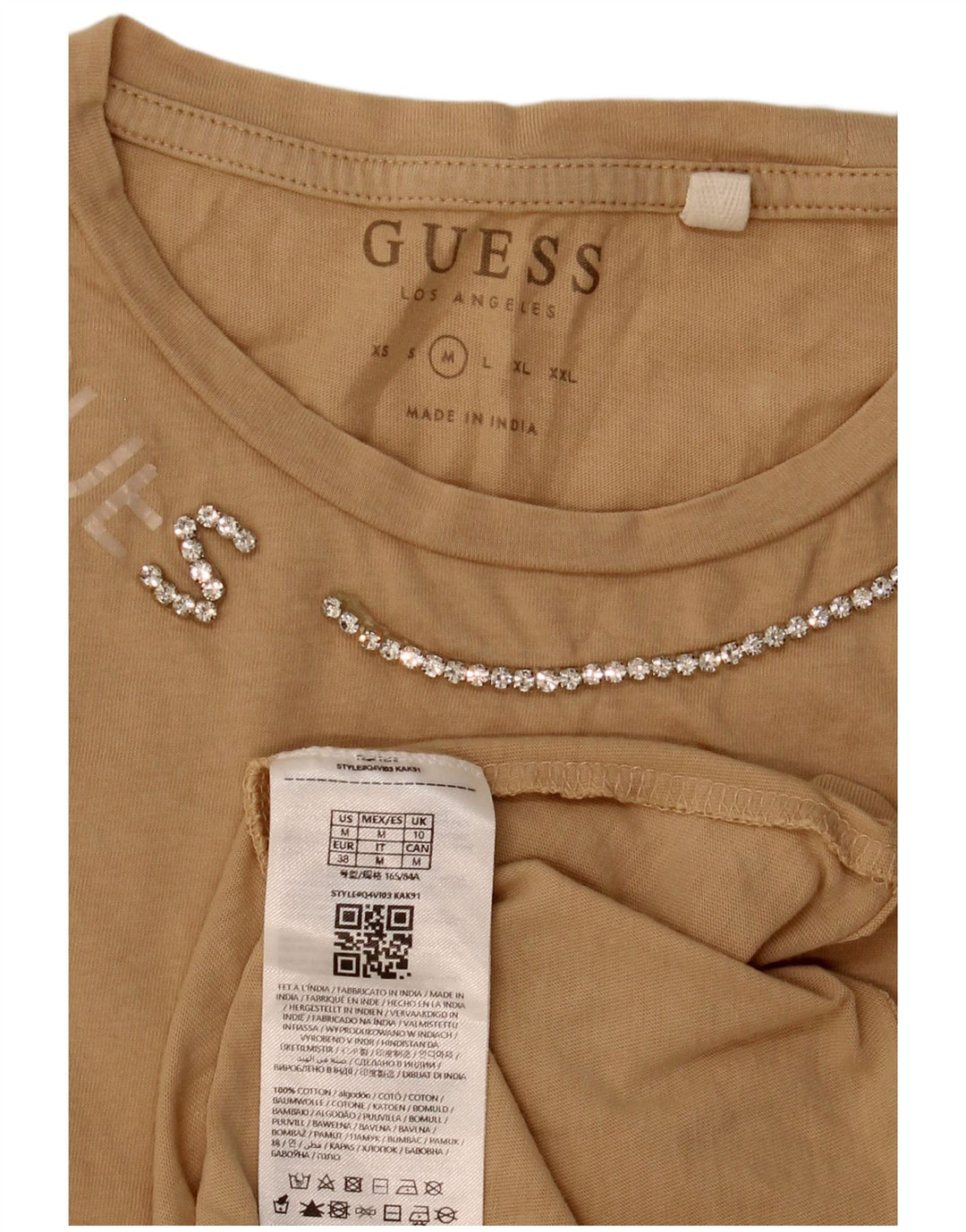 Guess Womens T-Shirt Top UK 12 Medium Beige Cotton
