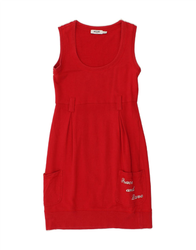 MOSCHINO Womens Sleeveless Sheath Dress UK 8 Small Red Cotton | Vintage Moschino | Thrift | Second-Hand Moschino | Used Clothing | Messina Hembry 