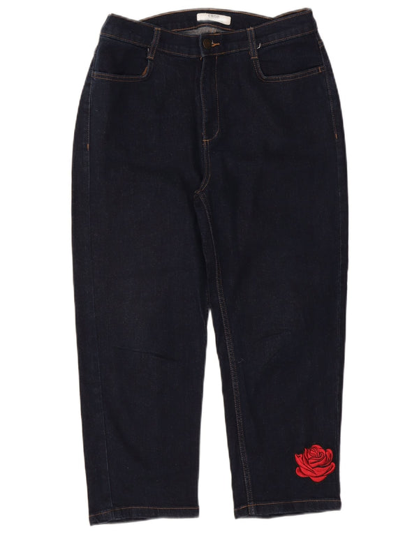 Marks & Spencer Womens Graphic Cropped Jeans UK 14 Large W32 L22 Navy Blue