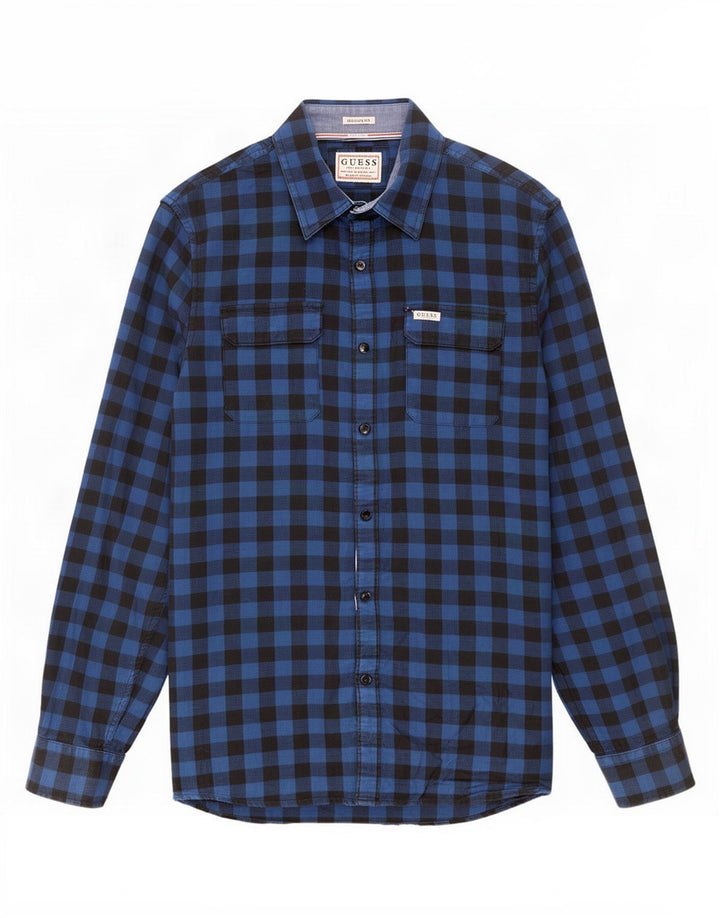 Guess Mens Regular Fit Shirt Small Blue Gingham