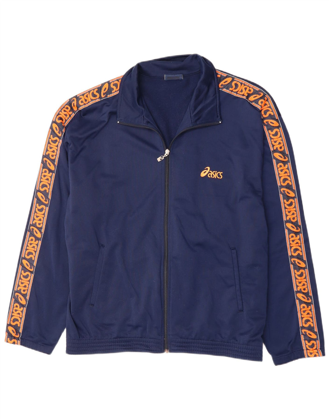 Asics Mens Graphic Tracksuit Top Jacket XL Navy Blue Polyester