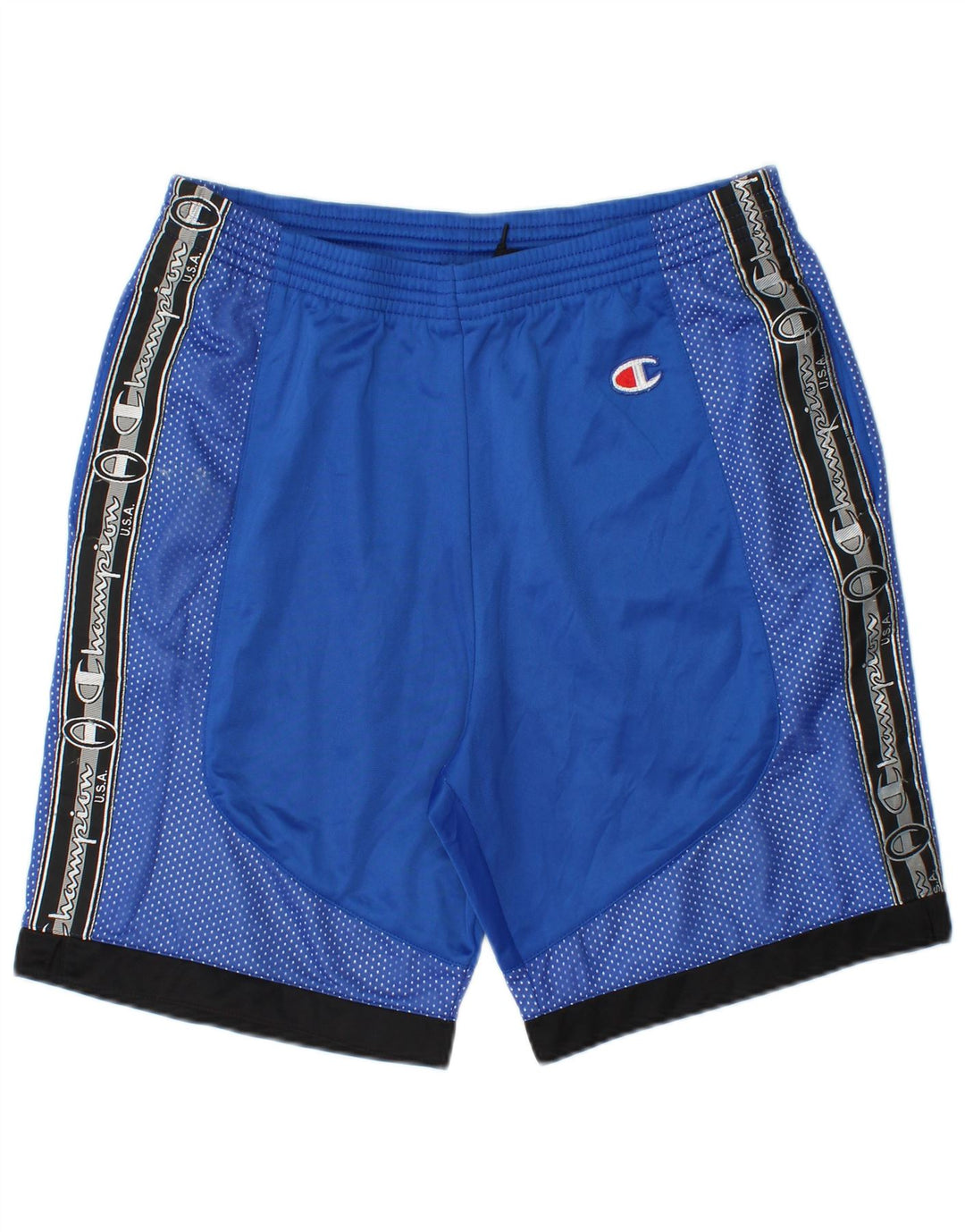 CHAMPION Mens Graphic Sport Shorts Large  Blue Colourblock Polyester