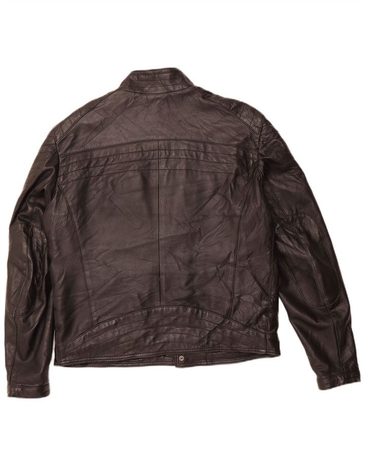 VINTAGE Mens Leather Racer Jacket IT 54 2XL Black Leather