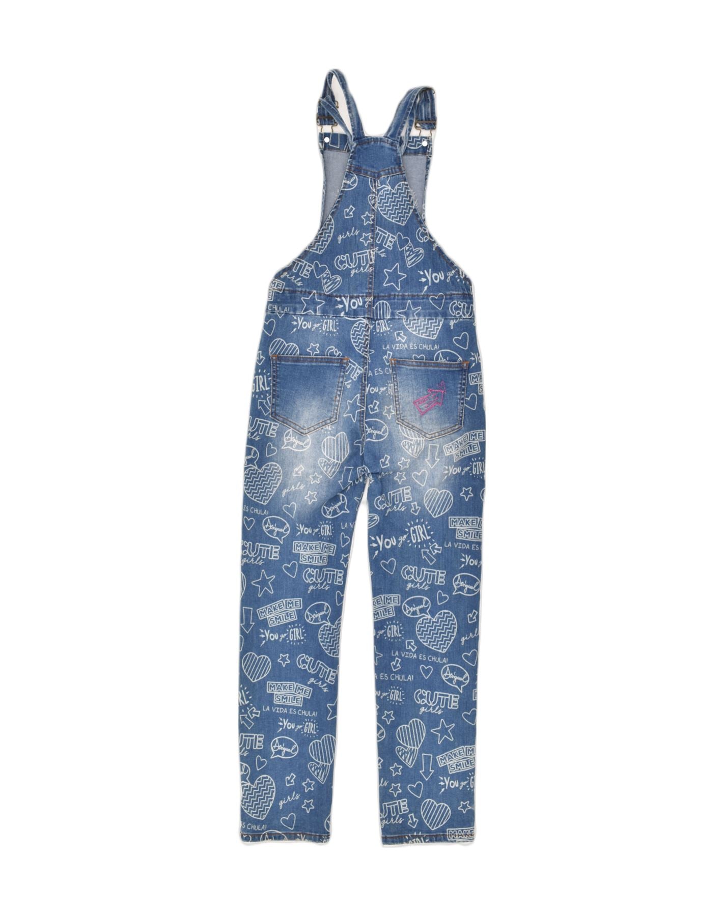 DESIGUAL Girls Graphic Dungarees Jeans 11-12 Years W28 L28 Blue