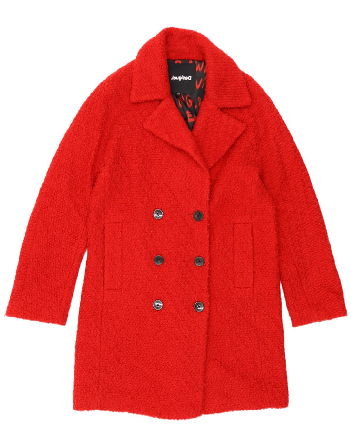 Desigual Womens Oversized Double Breasted Coat UK 6 XS Red Polyester
