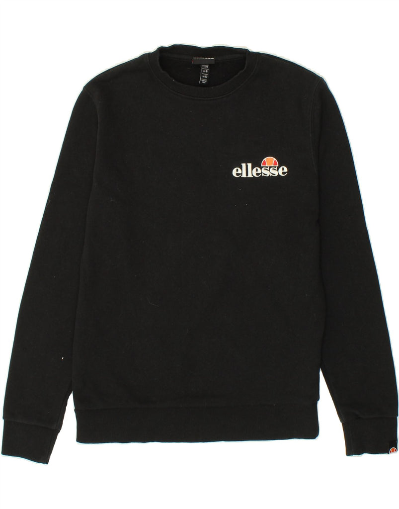 ELLESSE Womens Graphic Sweatshirt Jumper UK 10 Small  Black Cotton | Vintage Ellesse | Thrift | Second-Hand Ellesse | Used Clothing | Messina Hembry 