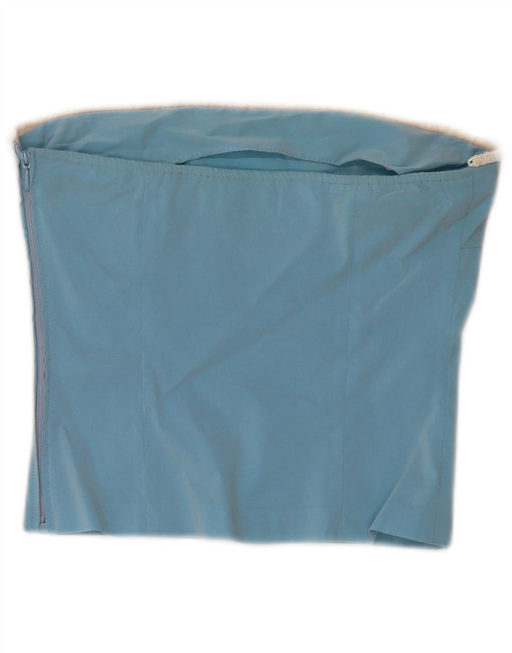 Vintage Womens Crop Strapless Top UK 6 XS Blue Acetate