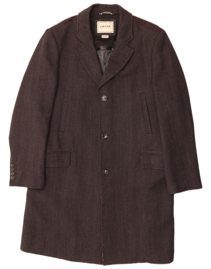 GEOX Mens Overcoat UK 46 3XL Grey Herringbone Wool