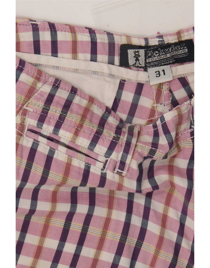 Pickwick Mens Chino Shorts Medium W31 Pink Check Cotton