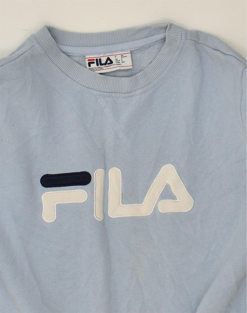 FILA Womens Graphic Sweatshirt Jumper UK 10 Small Blue Cotton | Vintage Fila | Thrift | Second-Hand Fila | Used Clothing | Messina Hembry 