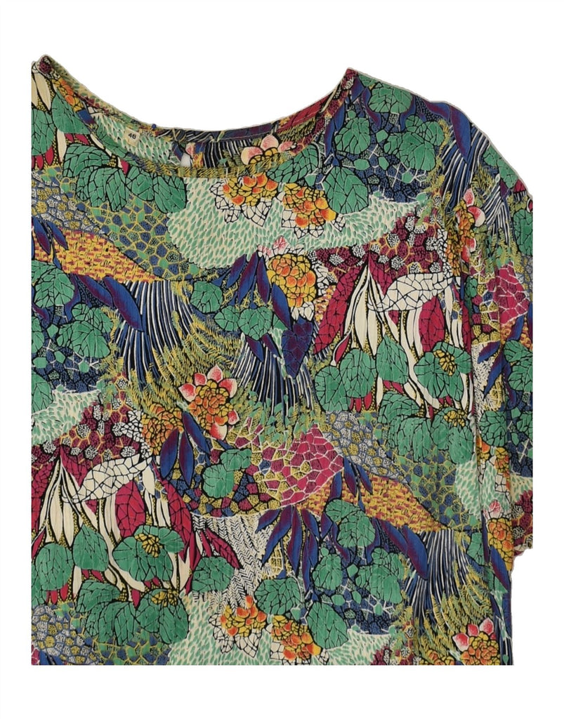 VINTAGE Womens Short Sleeve Blouse Top IT 46 Large Green Floral Viscose | Vintage Vintage | Thrift | Second-Hand Vintage | Used Clothing | Messina Hembry 