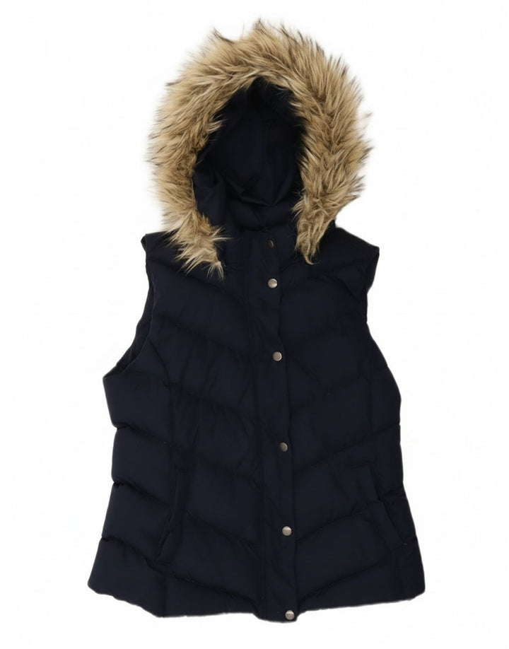 Gap Womens Hooded Padded Gilet UK 14 Medium Navy Blue Polyester