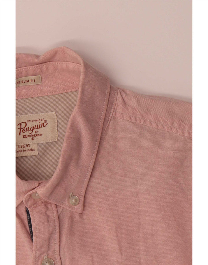 Penguin Mens Heritage Slim Fit Shirt Large Pink Cotton