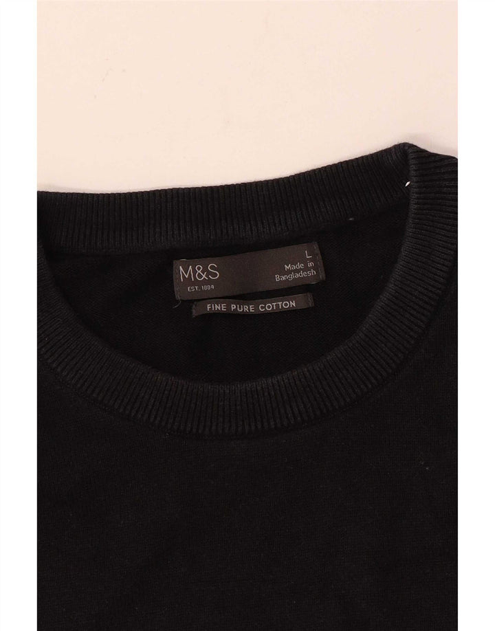 Marks & Spencer Mens Crew Neck Jumper Sweater Large Black Cotton