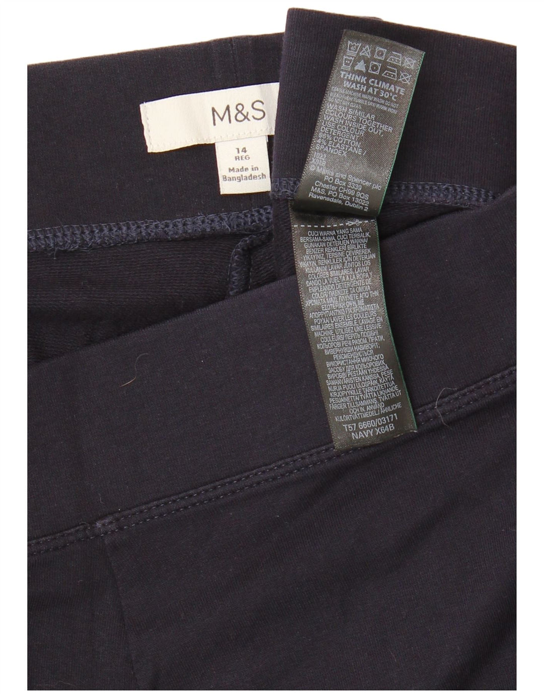 MARKS & SPENCER Womens Leggings UK 14 Large  Navy Blue Cotton