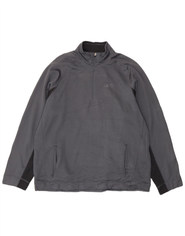 Reebok Mens Zip Neck Sweatshirt Jumper 2XL Grey Colourblock Polyester