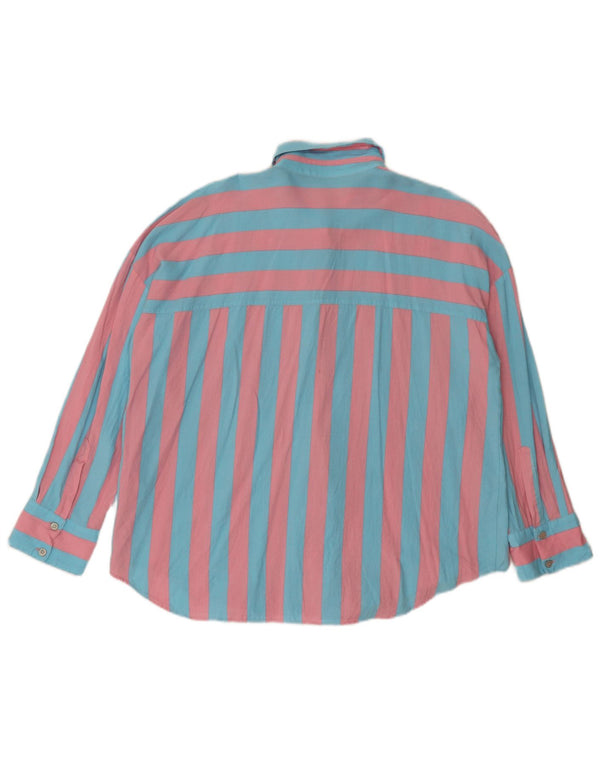 Zara Womens Loose Fit Shirt UK 16 Large Blue Striped Linen