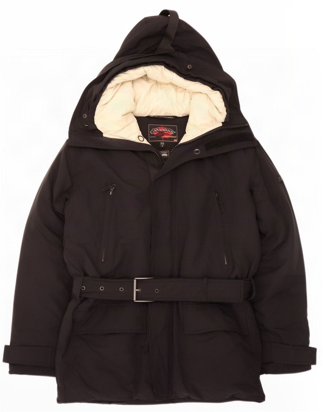 Canadiens Mens Hooded Padded Jacket UK 36 Small Black Cotton