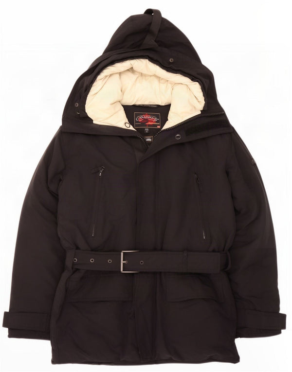 Canadiens Mens Hooded Padded Jacket UK 36 Small Black Cotton