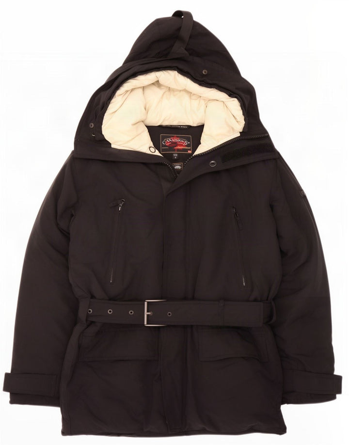 Canadiens Mens Hooded Padded Jacket UK 36 Small Black Cotton