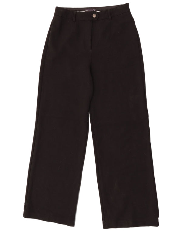 Marks & Spencer Womens Wide Leg Chino Trousers UK 12 Medium W32 L43 Black
