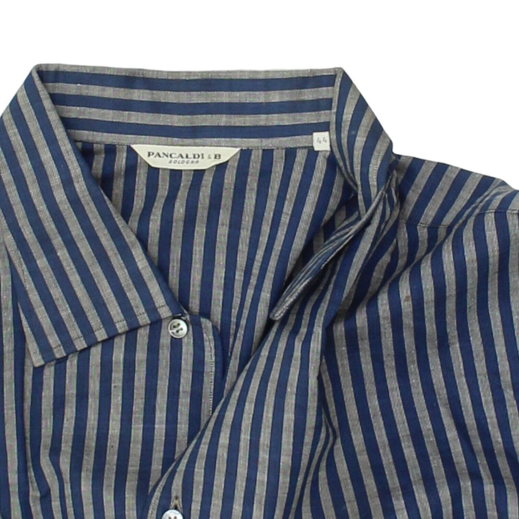 Pancaldi & B Mens Blue Silver Striped Shirt | Vintage High End Designer VTG Vintage Messina Hembry and Second-Hand Messina Hembry from Messina Hembry 