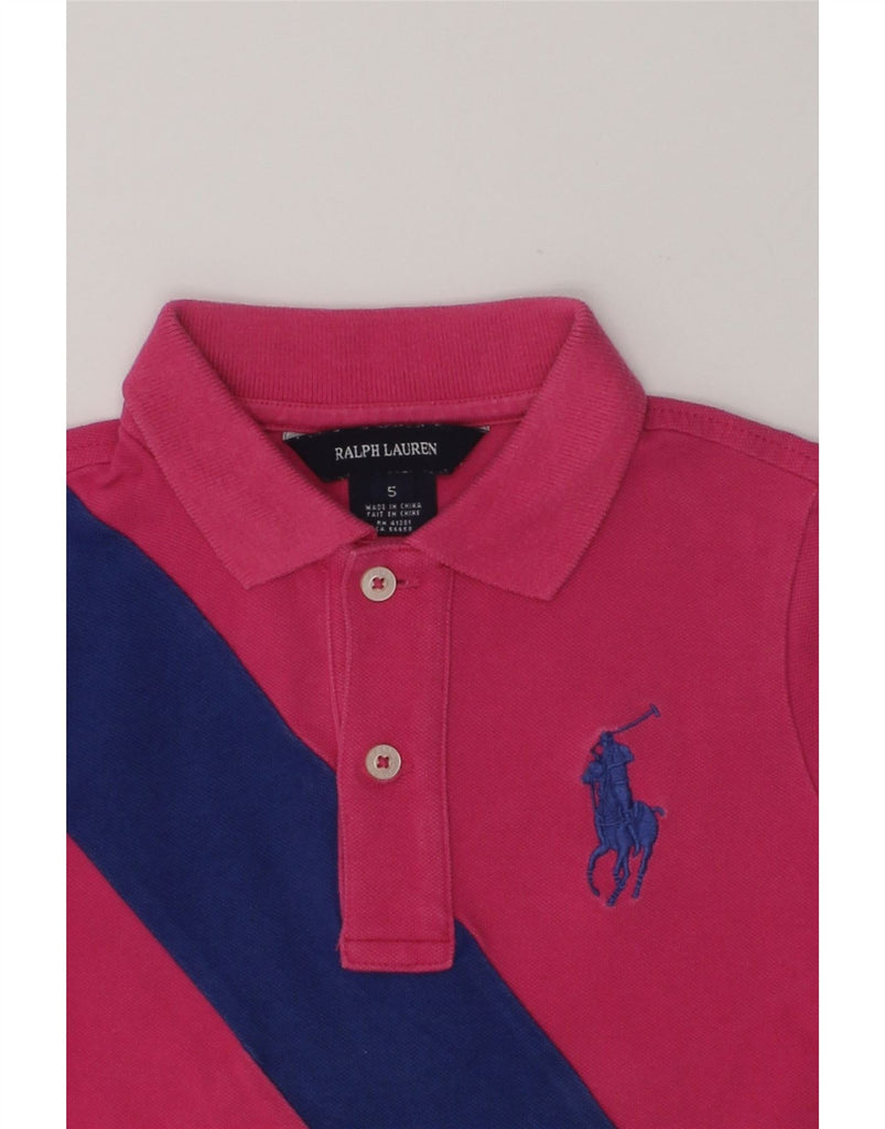 RALPH LAUREN Girls Long Sleeve Polo Shirt 4-5 Years Pink Colourblock | Vintage Ralph Lauren | Thrift | Second-Hand Ralph Lauren | Used Clothing | Messina Hembry 