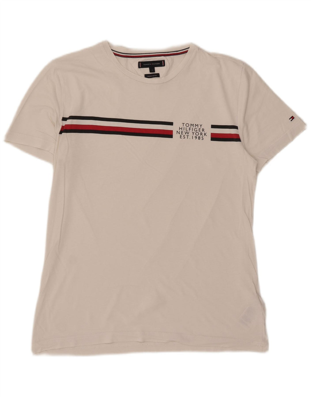 Tommy Hilfiger Mens T-Shirt Top Large White Striped Cotton