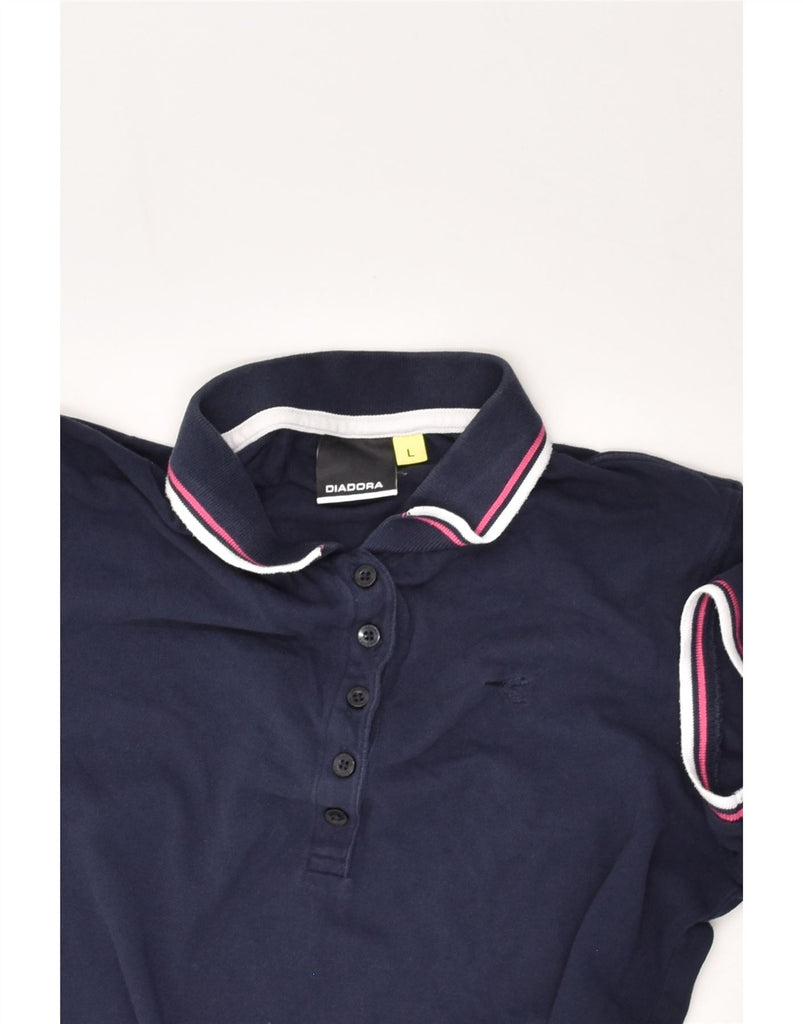 DIADORA Womens Polo Shirt UK 16 Large  Navy Blue Cotton | Vintage Diadora | Thrift | Second-Hand Diadora | Used Clothing | Messina Hembry 