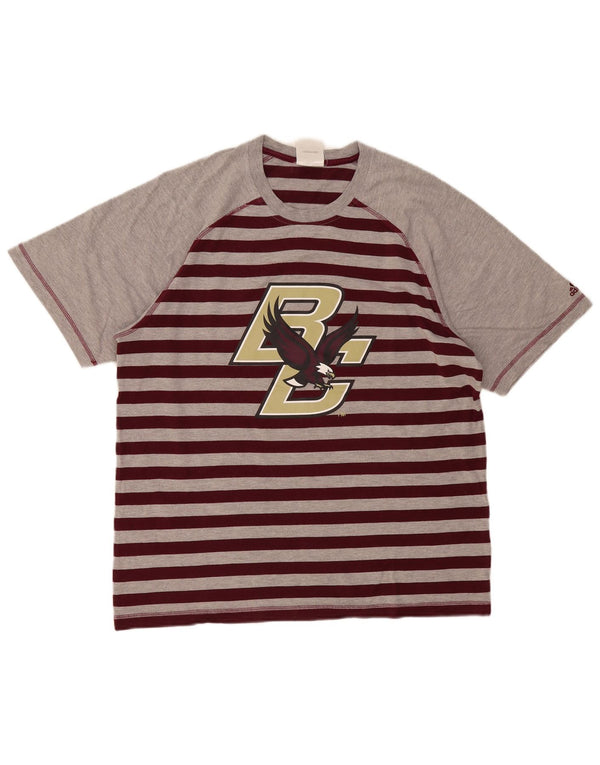 Adidas Mens Boston College Graphic T-Shirt Top Large Grey Striped Cotton