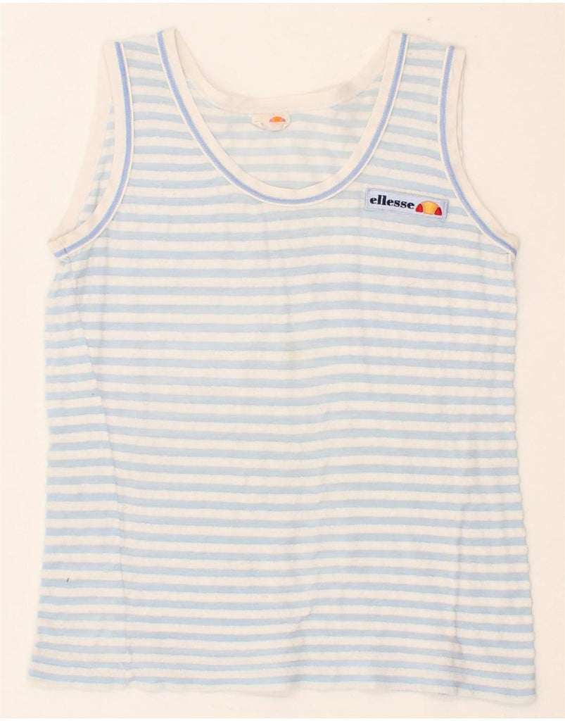 ELLESSE Womens Vest Top UK 10 Small Blue Striped Vintage Ellesse and Second-Hand Ellesse from Messina Hembry 