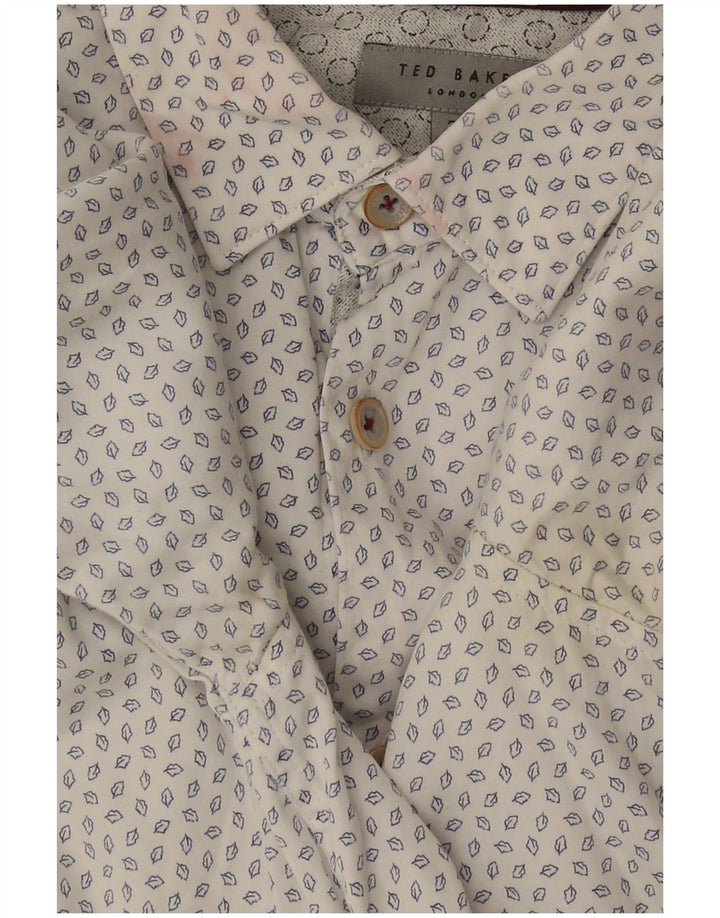 Ted Baker Mens Abstract Pattern Shirt Size 3 Medium Off White Cotton