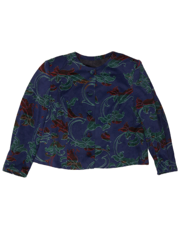 Vintage Womens Cardigan Top UK 14 Large Blue Floral
