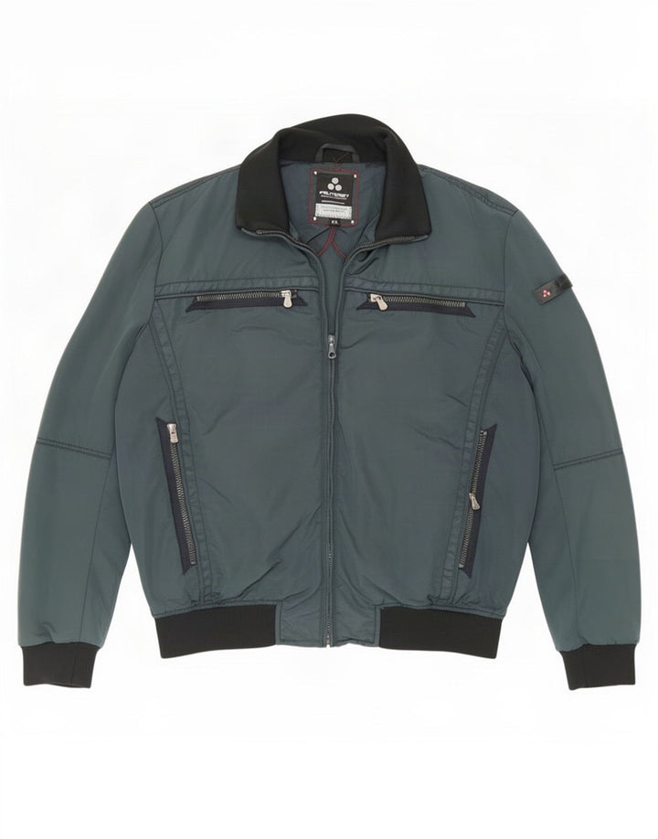 PEUTEREY Mens Bomber Jacket UK 44 2XL Blue Colourblock Polyamide